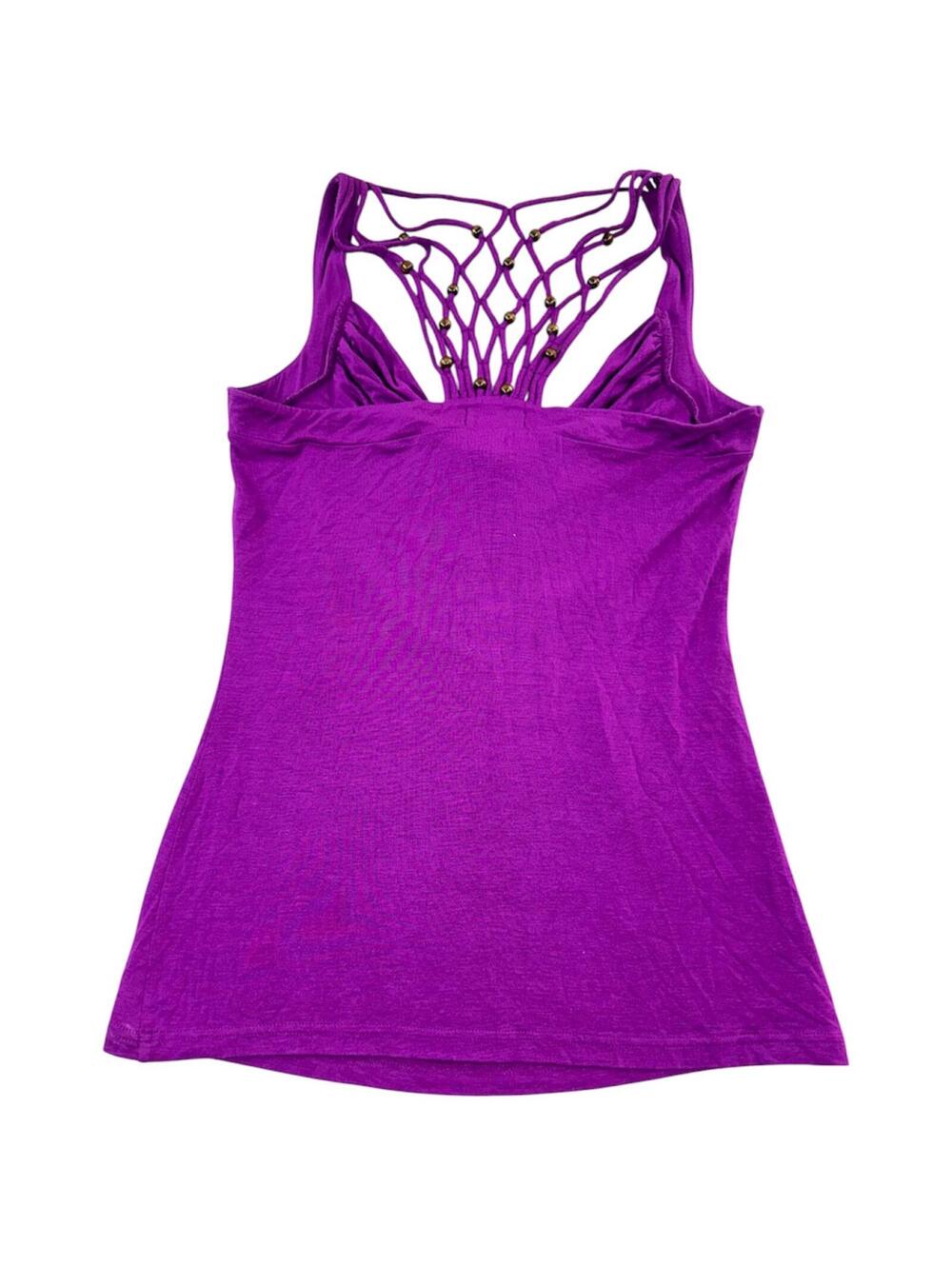 Candie's Electric Purple Macramé Cage Back Top - Picture 3 of 6
